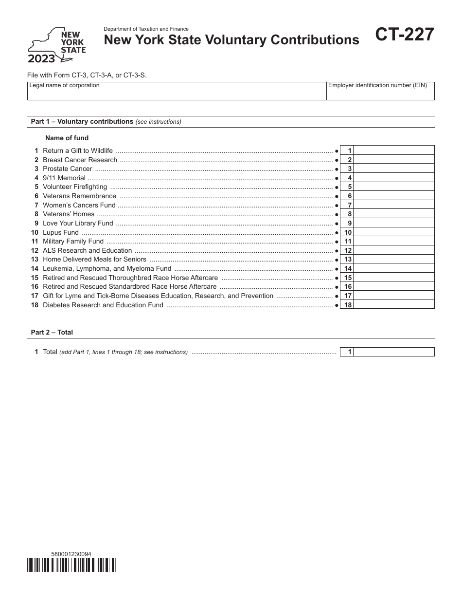 Form CT-227 New York State Voluntary Contributions - New York, Page 1