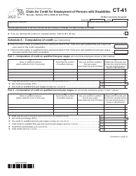 Document preview: Form CT-41 Claim for Credit for Employment of Persons With Disabilities - New York, 2023