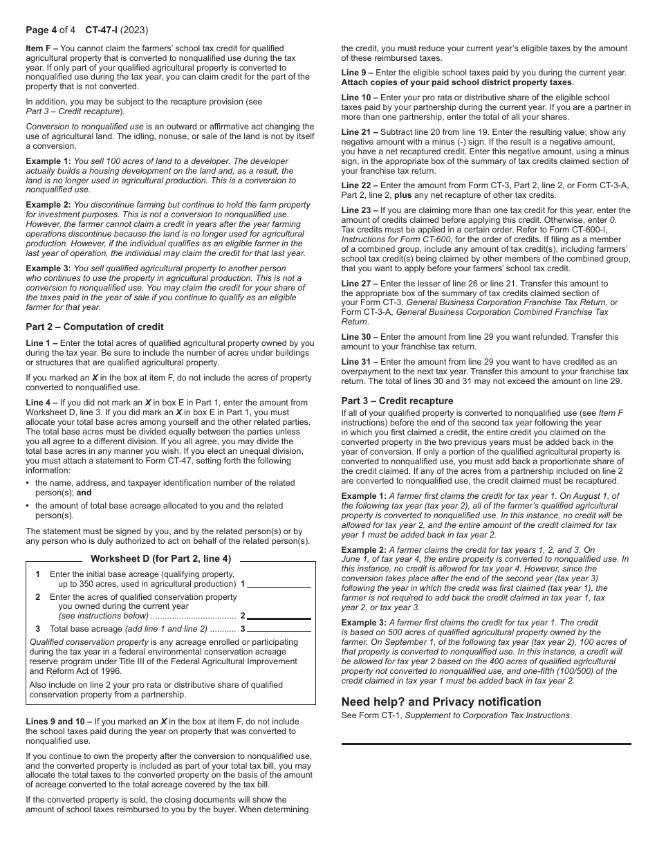 Instructions for Form CT-47 Claim for Farmers School Tax Credit - New York, Page 4