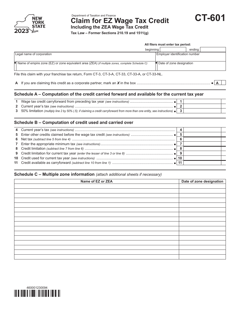 Form CT-601 Download Printable PDF or Fill Online Claim for Ez Wage Tax ...