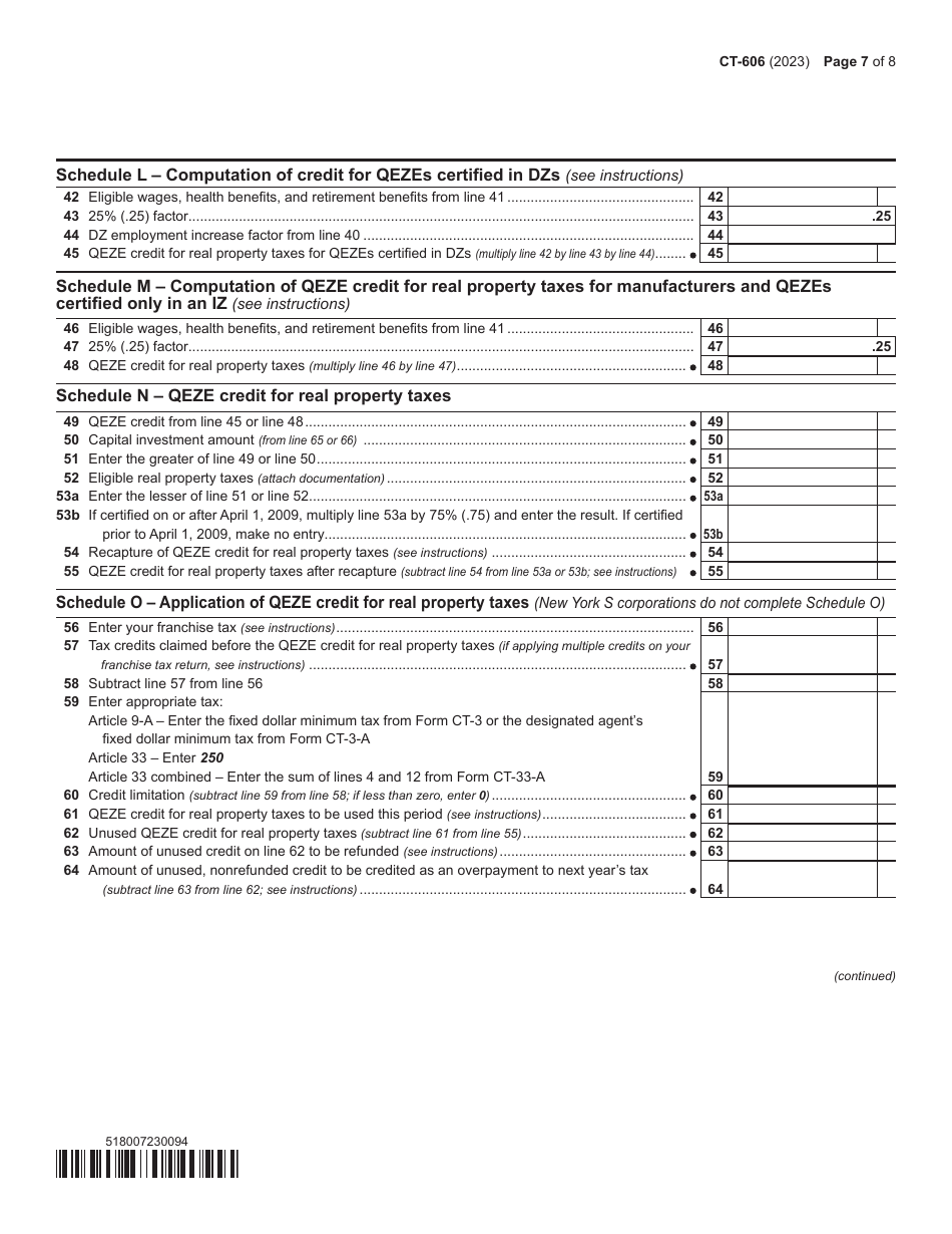Form CT-606 Claim for Qeze Credit for Real Property Taxes - New York, Page 7