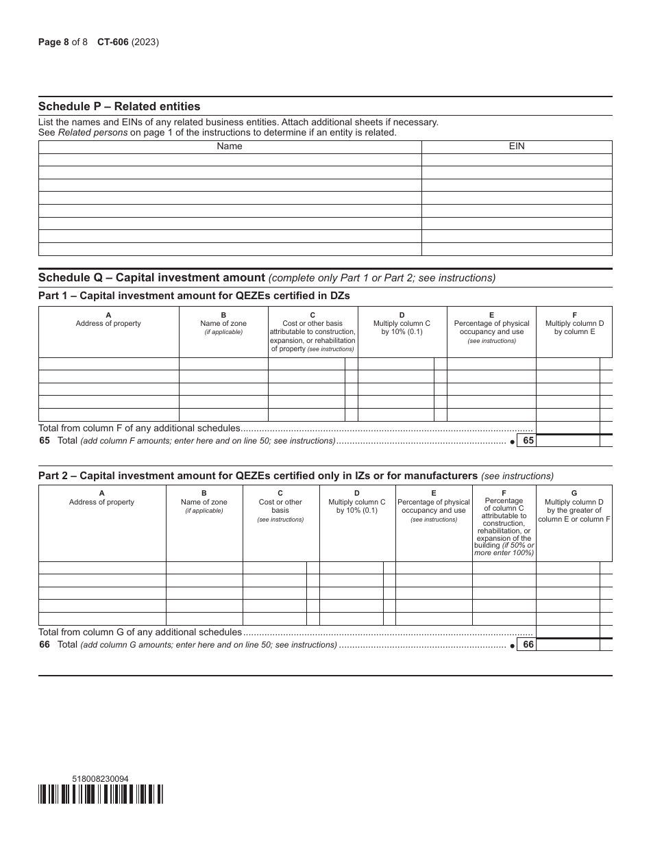 Form CT-606 Claim for Qeze Credit for Real Property Taxes - New York, Page 8