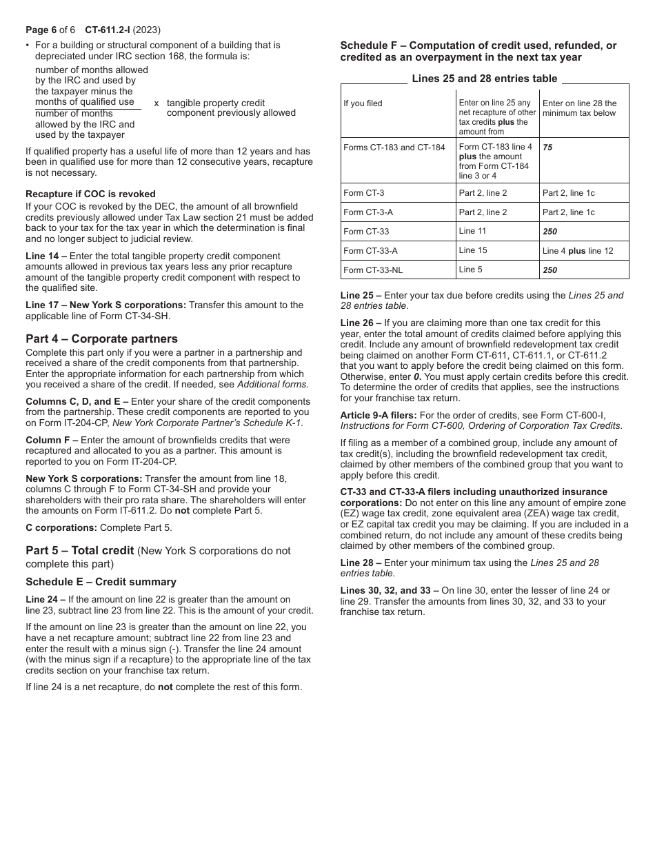Instructions for Form CT-611.2 Claim for Brownfield Redevelopment Tax Credit for Qualified Sites Accepted Into the Brownfield Cleanup Program on or After July 1, 2015 - New York, Page 6