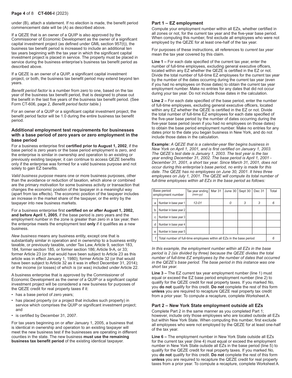 Instructions for Form CT-606 Claim for Qeze Credit for Real Property Taxes - New York, Page 4