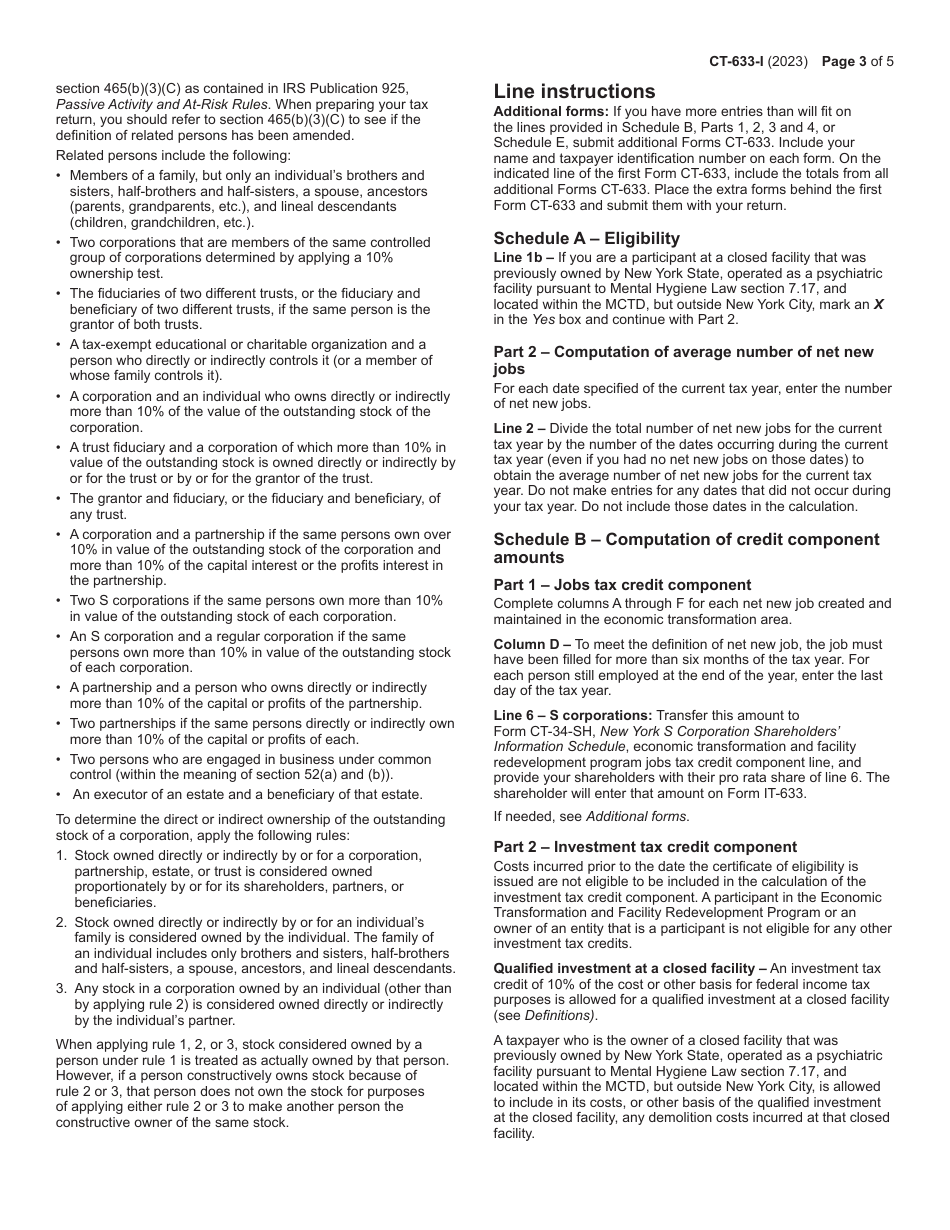 Instructions for Form CT-633 Economic Transformation and Facility Redevelopment Program Tax Credit - New York, Page 3