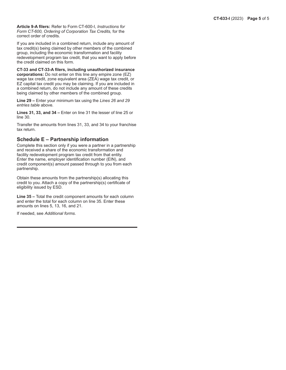 Instructions for Form CT-633 Economic Transformation and Facility Redevelopment Program Tax Credit - New York, Page 5