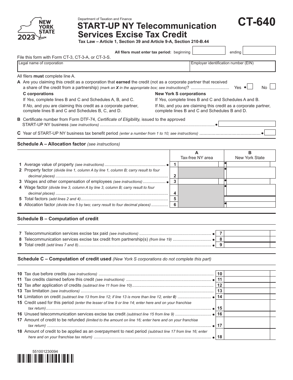 Form CT-640 Start-Up Ny Telecommunication Services Excise Tax Credit - New York, Page 1
