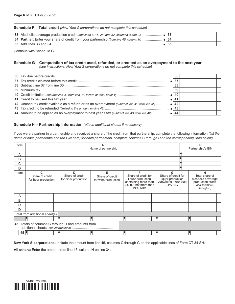 Form CT-636 Alcoholic Beverage Production Credit - New York, Page 6