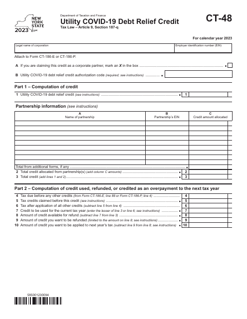 Form CT-48 Utility Covid-19 Debt Relief Credit - New York, 2023