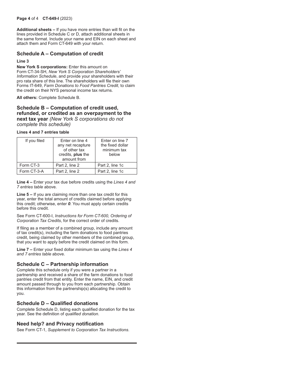 Instructions for Form CT-649 Farm Donations to Food Pantries Credit - New York, Page 4