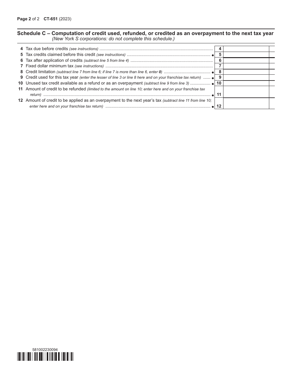 Form CT-651 Recovery Tax Credit - New York, Page 2