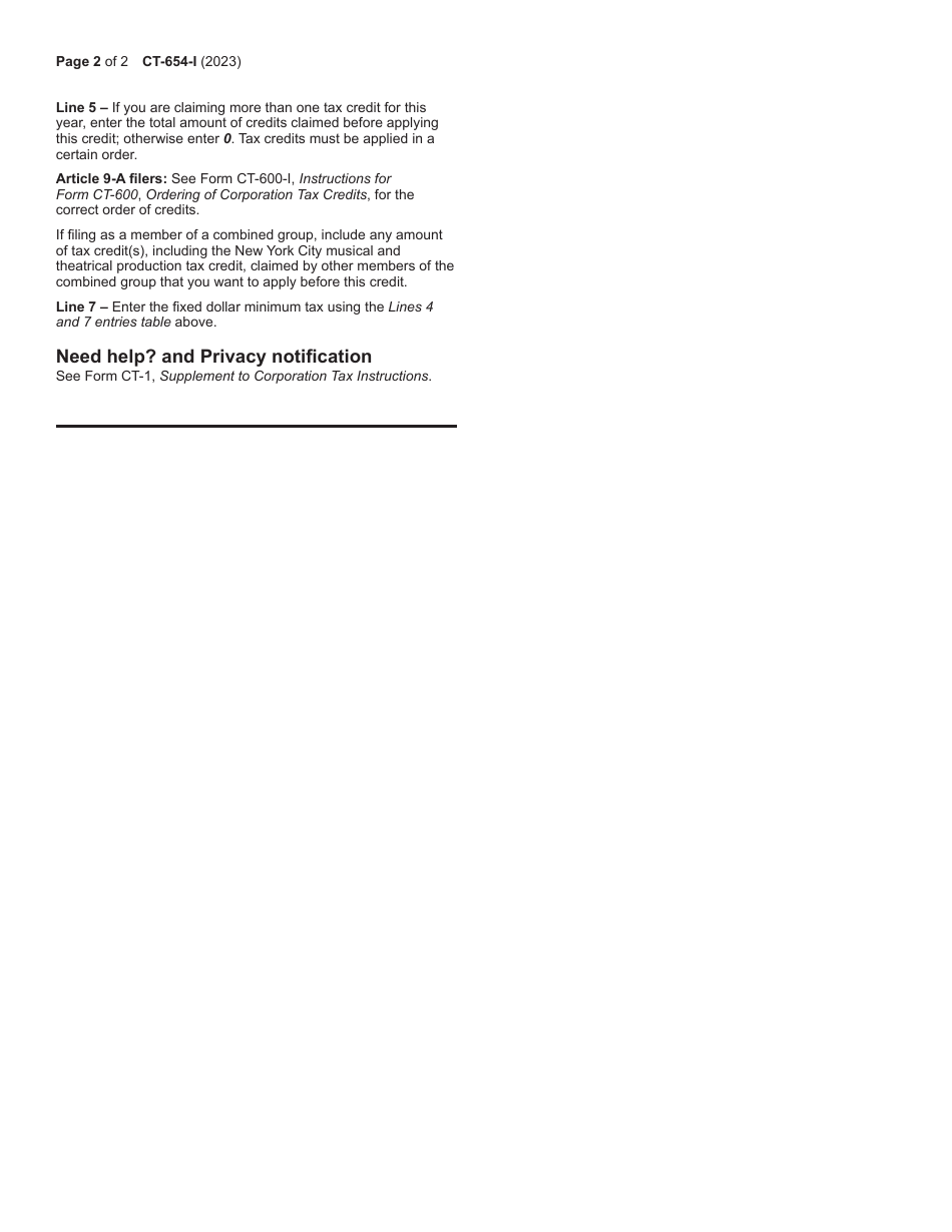 Instructions for Form CT-654 New York City Musical and Theatrical Production Tax Credit - New York, Page 2
