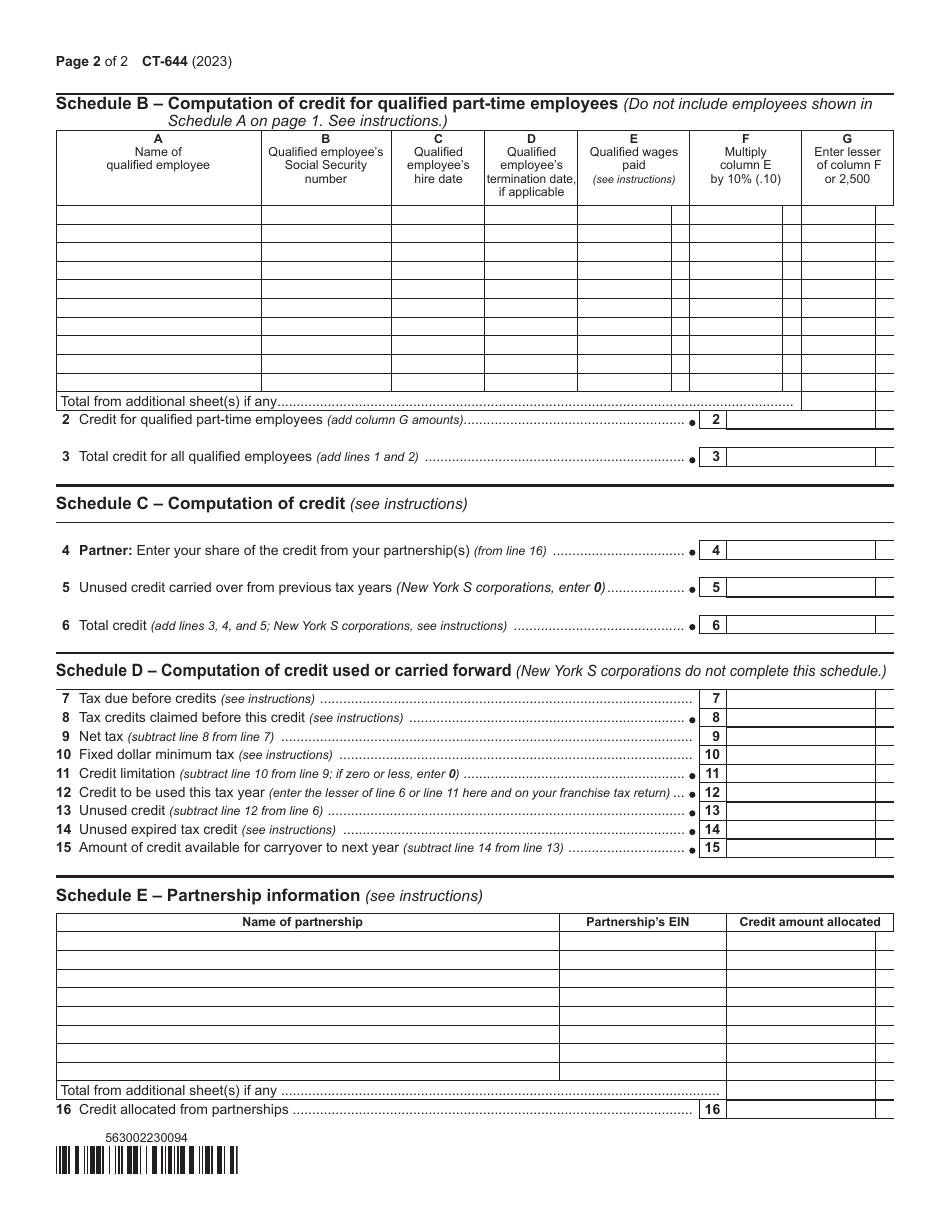Form CT-644 Workers With Disabilities Tax Credit - New York, Page 2