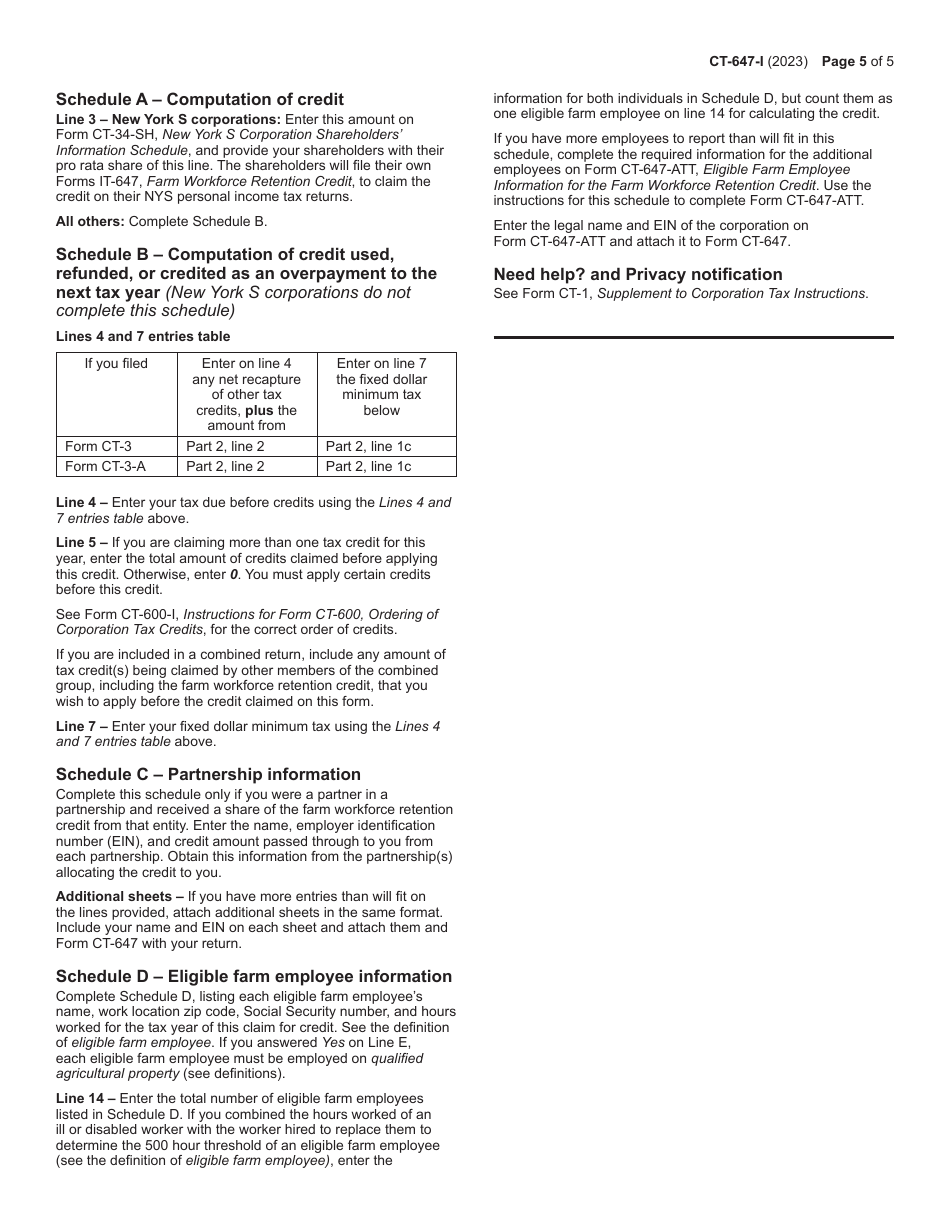 Instructions for Form CT-647, CT-647-ATT - New York, Page 5