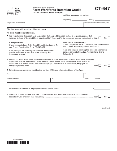 Form CT-647 2023 Printable Pdf