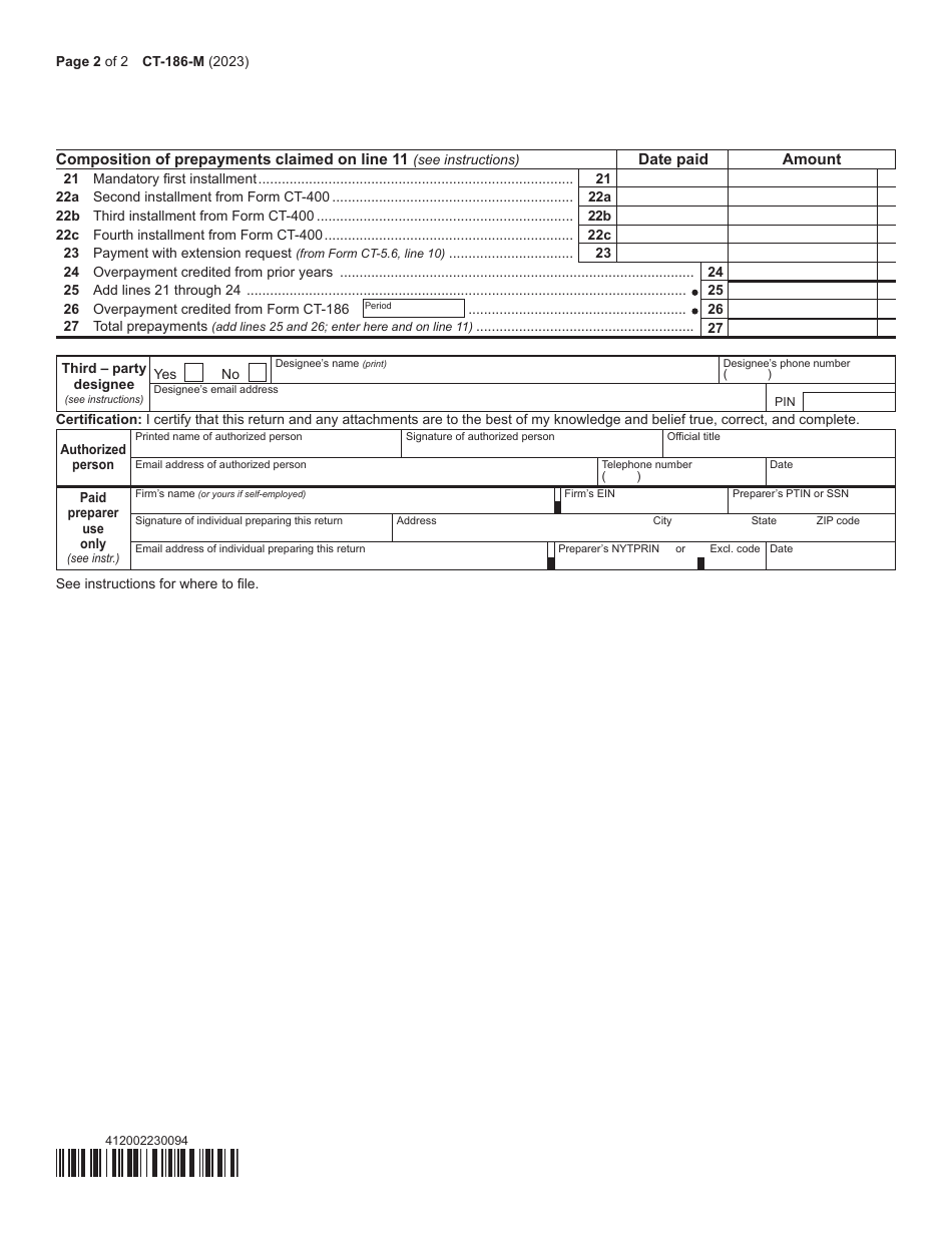 Form CT-186-M - 2023 - Fill Out, Sign Online and Download Printable PDF ...