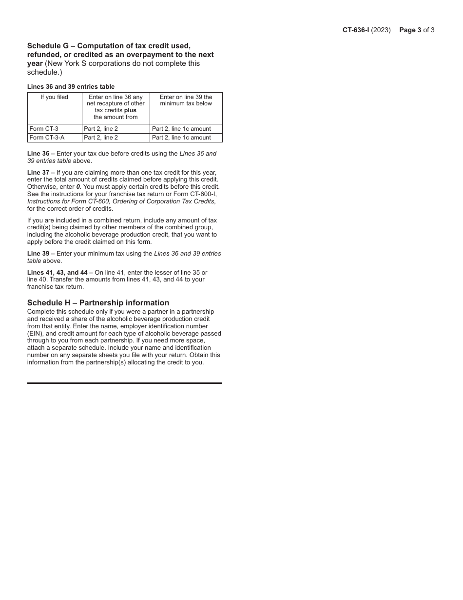 Instructions for Form CT-636 Alcoholic Beverage Production Credit - New York, Page 3