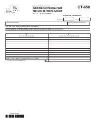 Document preview: Form CT-658 Additional Restaurant Return-To-Work Credit - New York, 2023