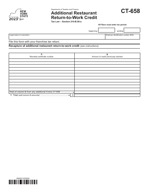 Form CT-658 2023 Printable Pdf