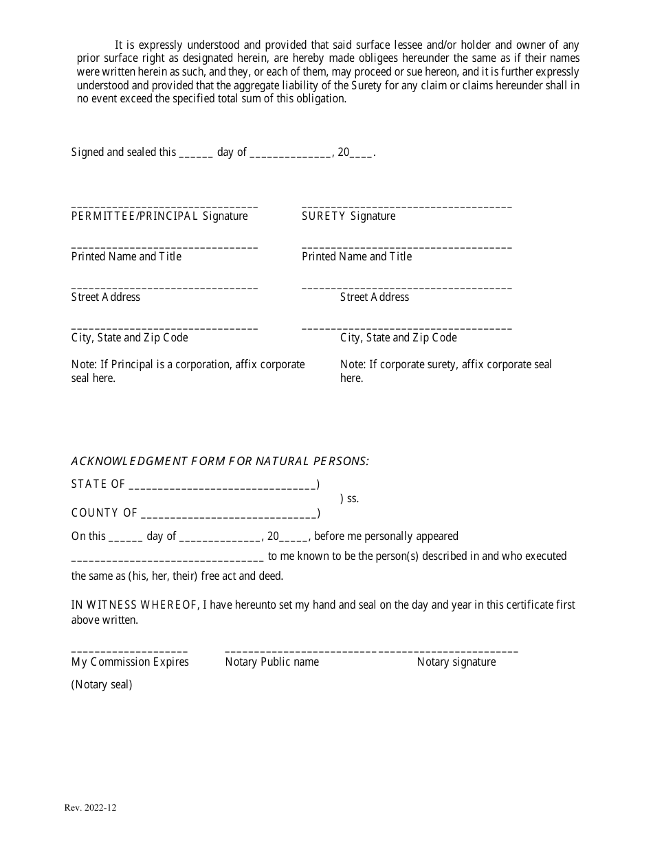 Single Right of Way Lease Damage Improvement Bond - New Mexico, Page 2