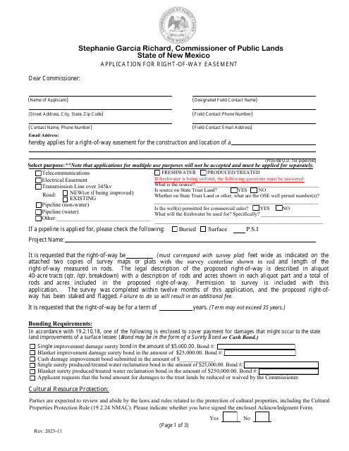 Application for Right-Of-Way Easement - New Mexico Download Pdf