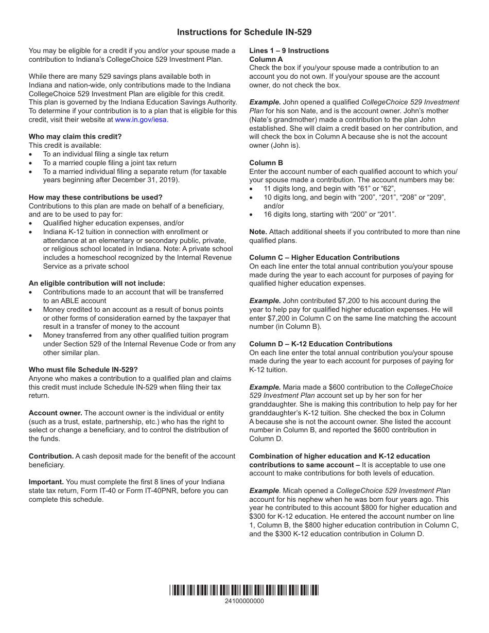 Form IT-40 (IT-40PNR; State Form 53385) Schedule IN-529 Indianas Collegechoice 529 Education Savings Plan Credit - Indiana, Page 2