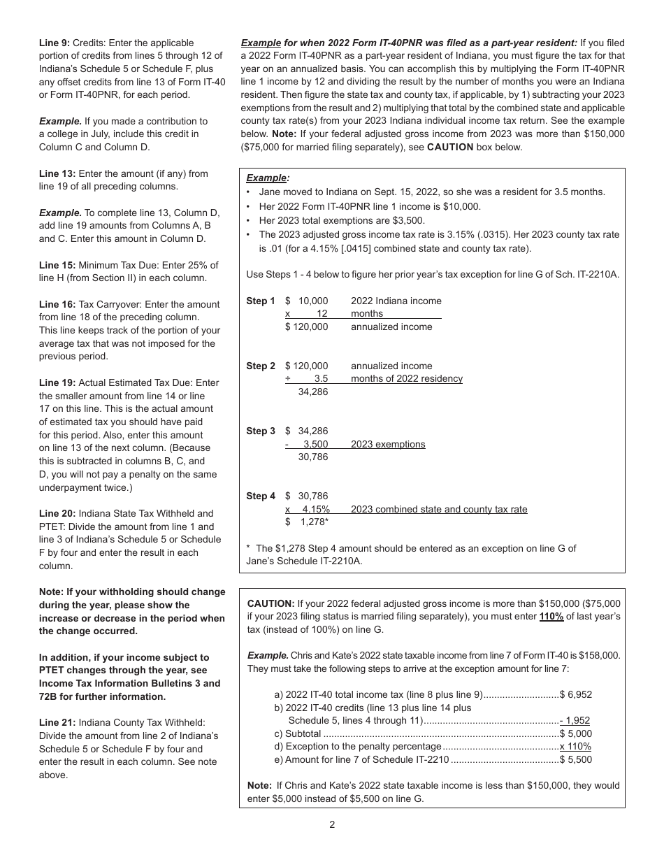 State Form 48437 Schedule IT-2210A Annualized Income Schedule for the Underpayment of Estimated Tax by Individuals - Indiana, Page 4