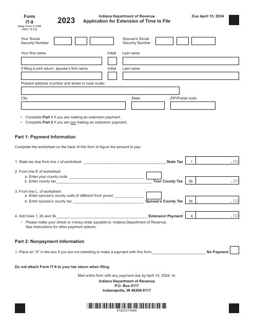 Form IT-9 (State Form 21006) 2023 Printable Pdf