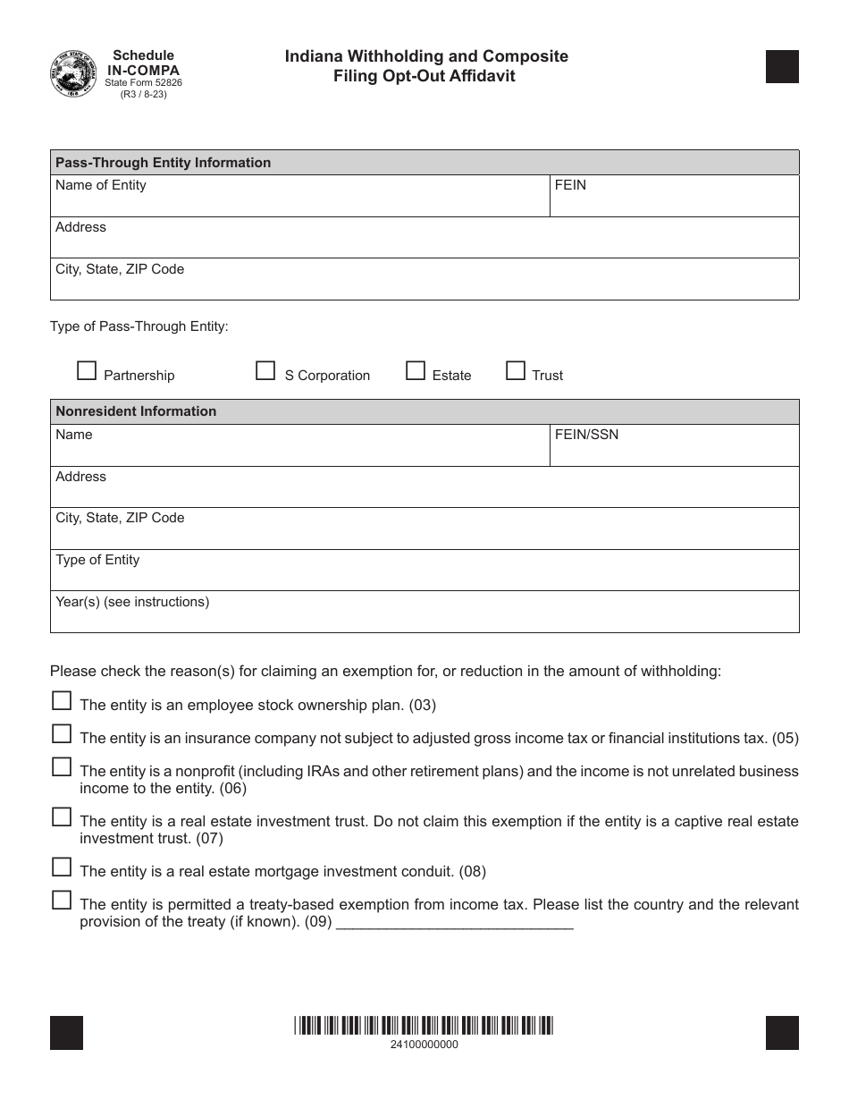 State Form 52826 Schedule IN-COMPA - Fill Out, Sign Online and Download ...