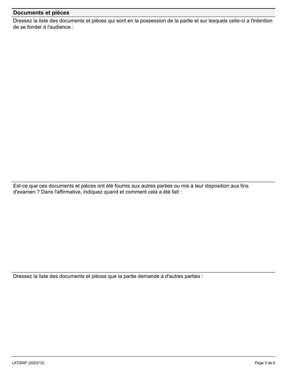 Forme LAT004F Tamp-Saiaa Resume De La Conference Preparatoire - Ontario, Canada (French), Page 3