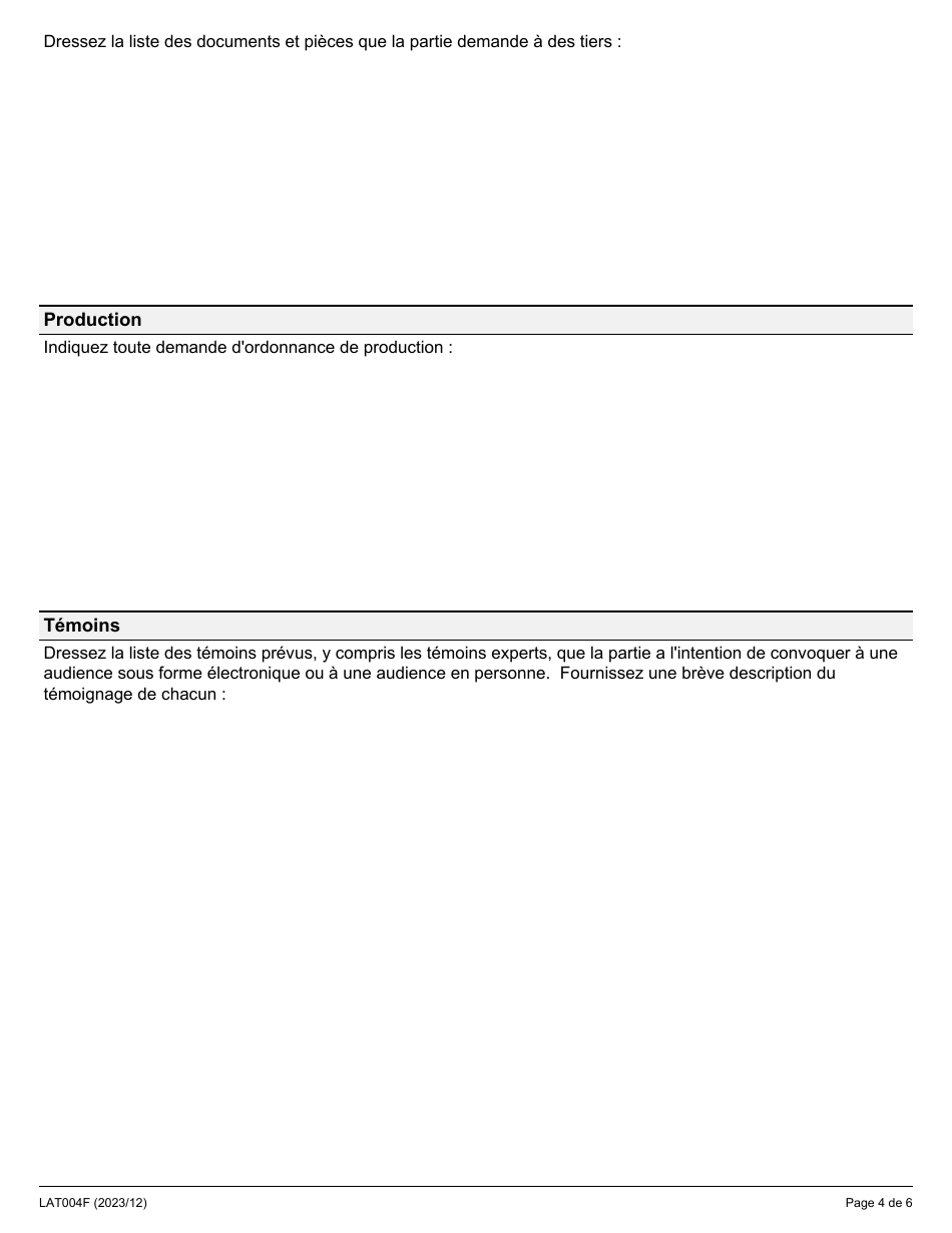 Forme LAT004F Tamp-Saiaa Resume De La Conference Preparatoire - Ontario, Canada (French), Page 4