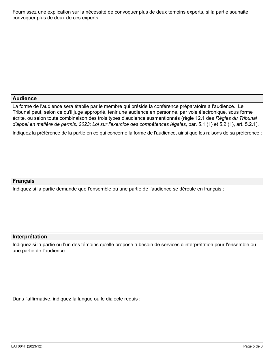 Forme LAT004F Tamp-Saiaa Resume De La Conference Preparatoire - Ontario, Canada (French), Page 5