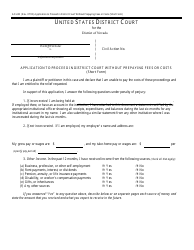 Form AO240 Application to Proceed in District Court Without Prepaying Fees or Costs (Short Form) - Nevada, Page 2