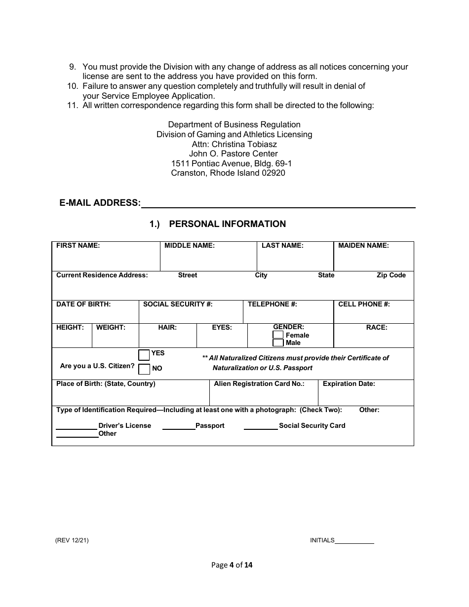 Service Employee Application - Rhode Island, Page 4