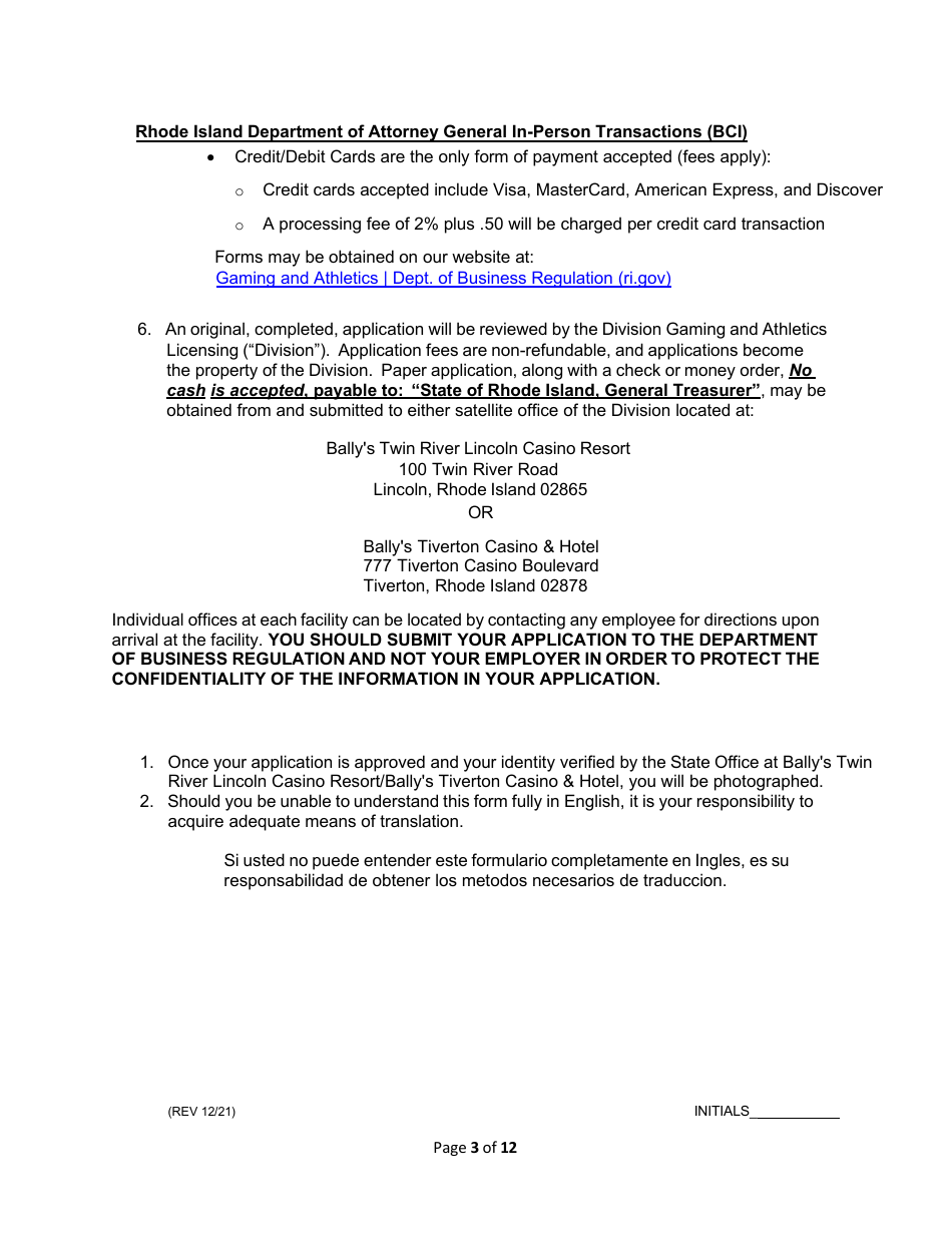 License Application for Non-facility / Vendor Employees - Rhode Island, Page 3