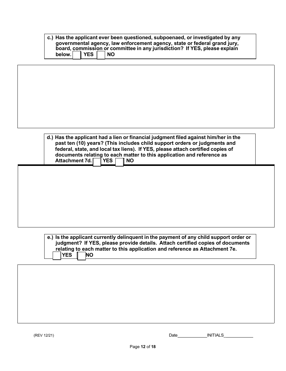 Non-facility / Vendor Gaming Employees License Application - Rhode Island, Page 12