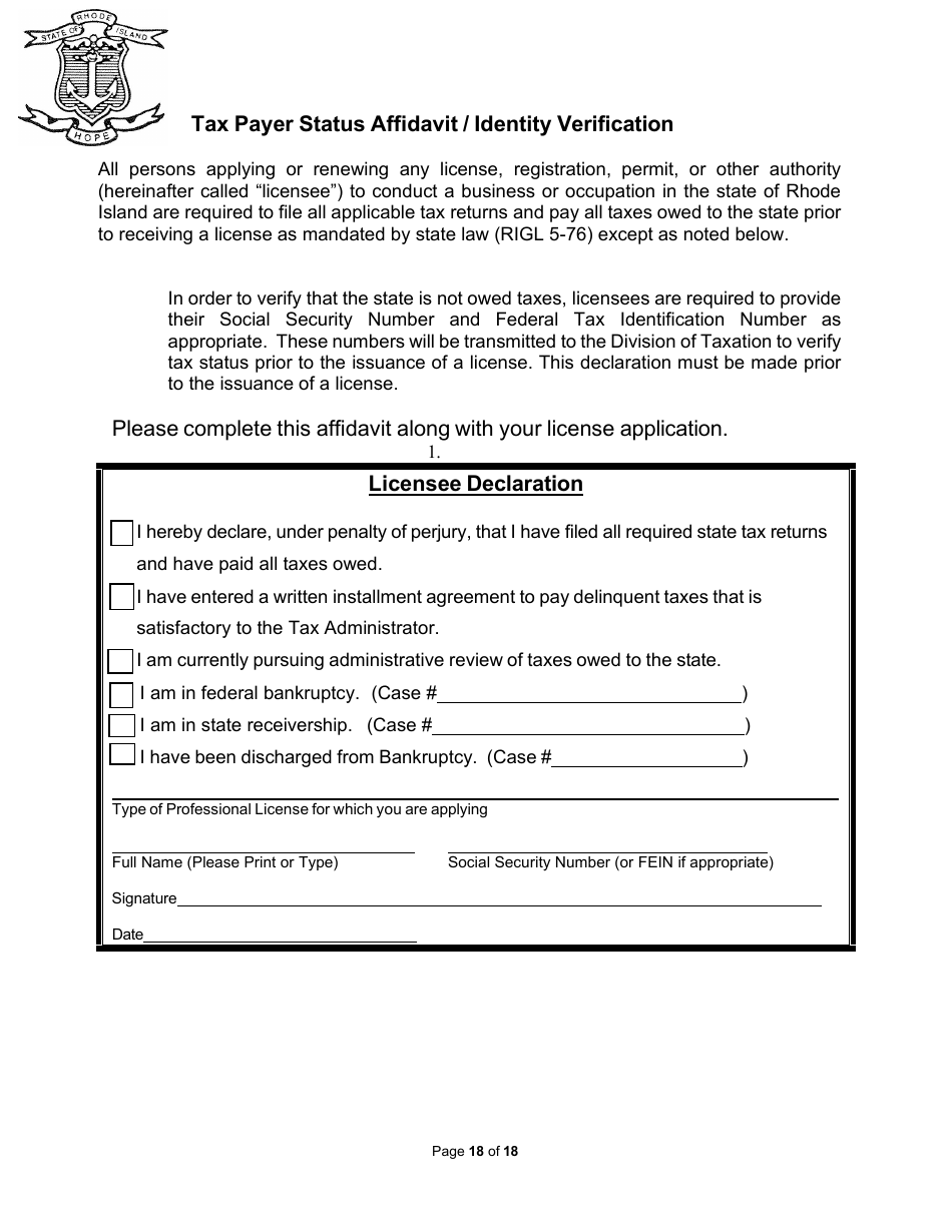 Non-facility / Vendor Gaming Employees License Application - Rhode Island, Page 18