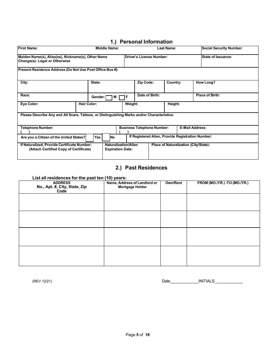 Non-facility / Vendor Gaming Employees License Application - Rhode Island, Page 5