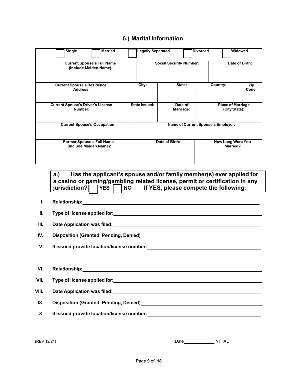 Non-facility / Vendor Gaming Employees License Application - Rhode Island, Page 9