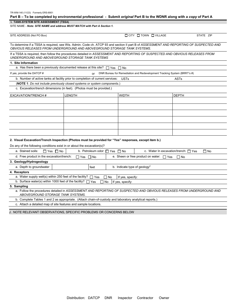 Form TR-WM-140 Tank System Service and Closure Assessment Report - Wisconsin, Page 4
