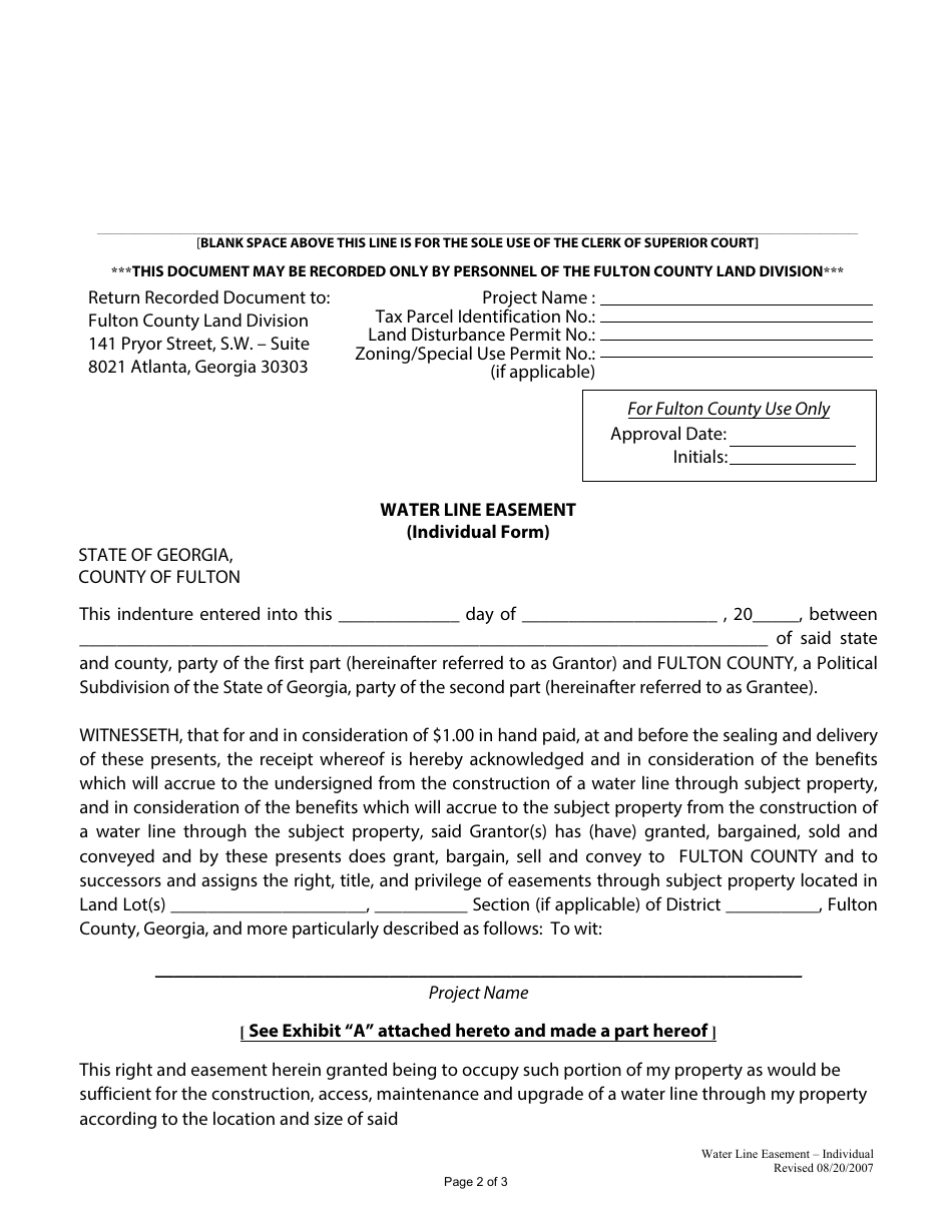 Fulton County Georgia United States Waterline Easement Dedication Information Summary 3206