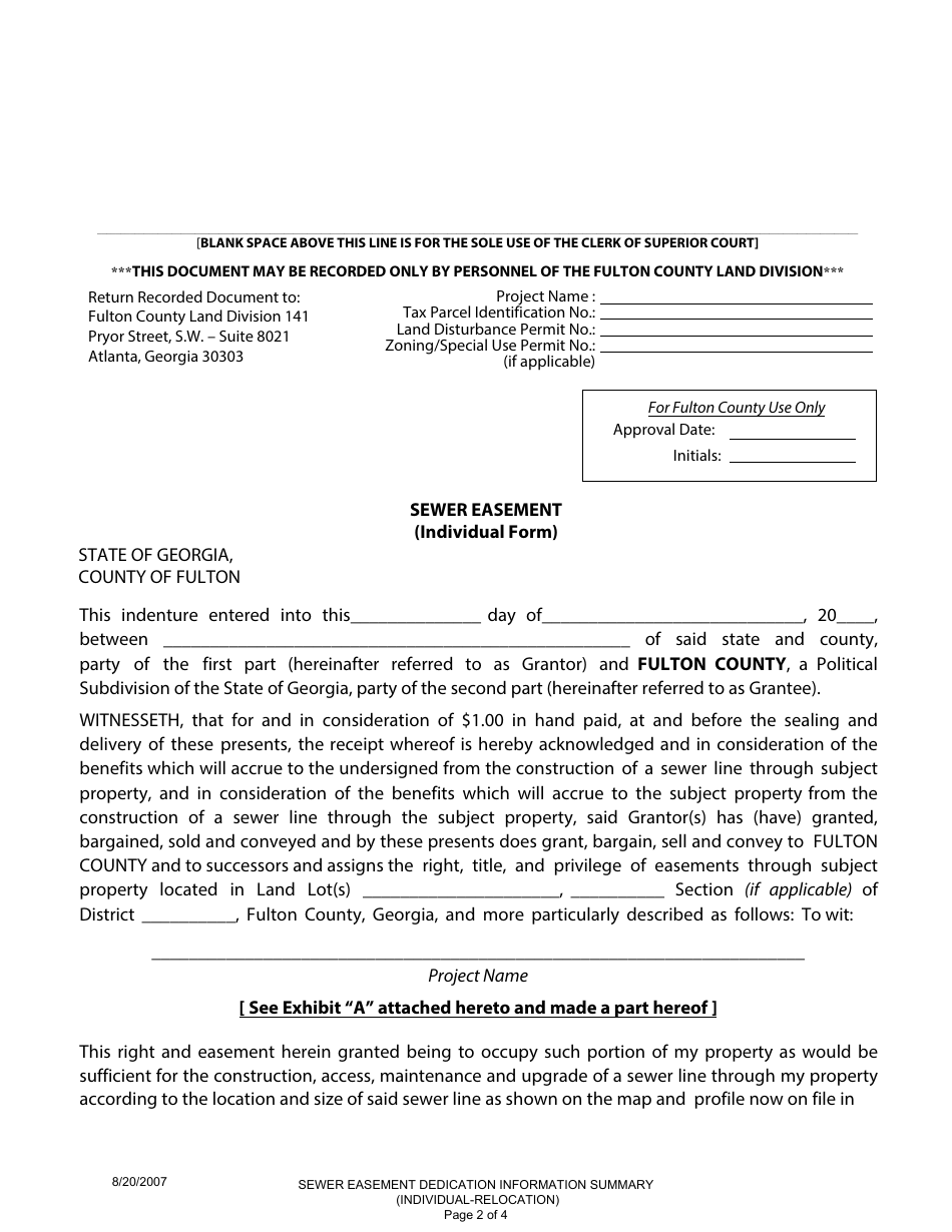 Sewer Easement Dedication Information Summary (Individual-Relocation) - Fulton County, Georgia (United States), Page 2