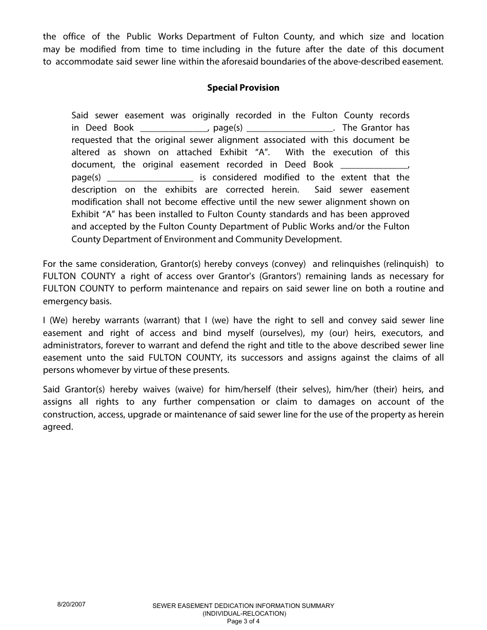 Sewer Easement Dedication Information Summary (Individual-Relocation) - Fulton County, Georgia (United States), Page 3