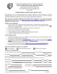 Form DOC285 Appraiser Reclassification Application - South Carolina