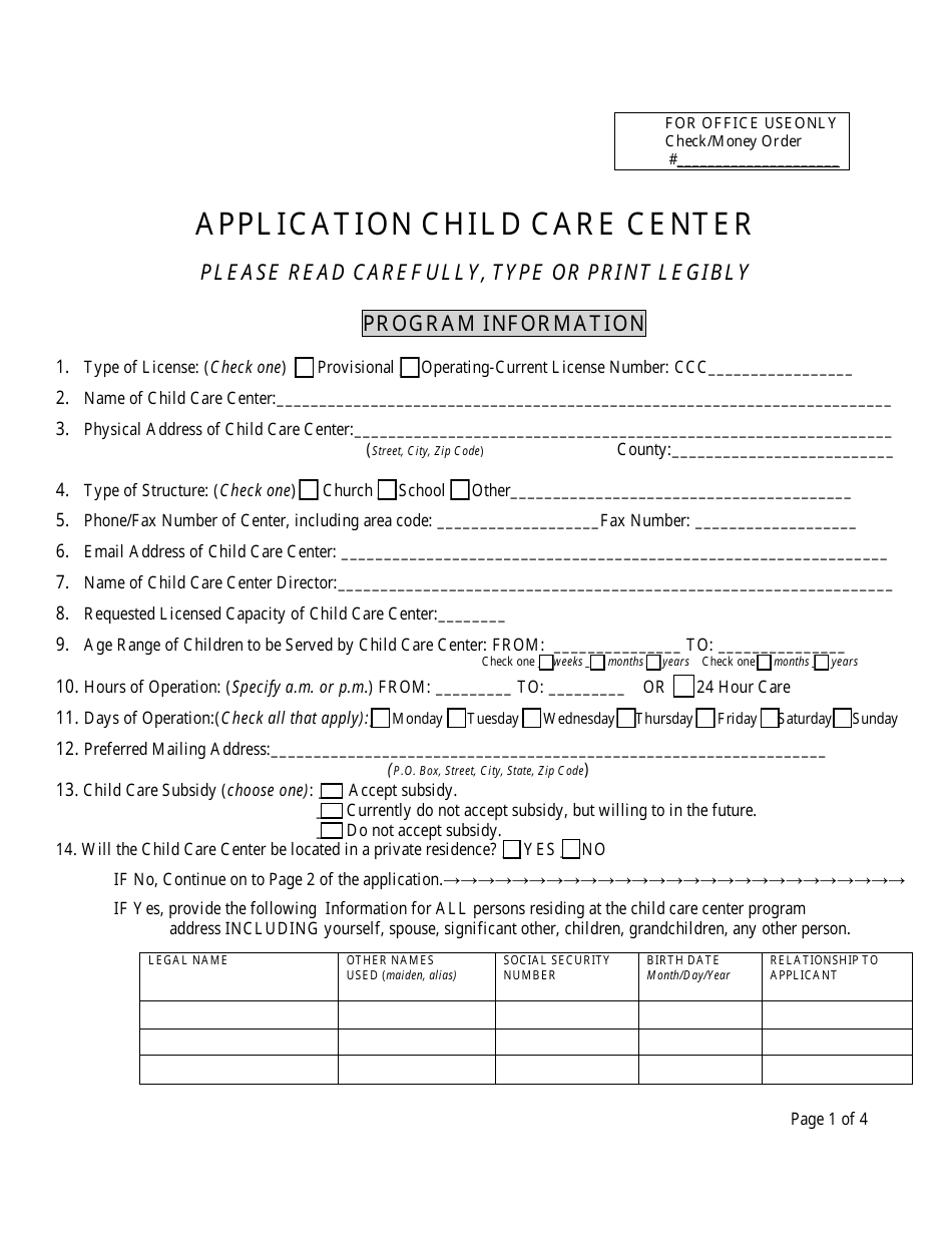 Application for a Child Care Center License - Nebraska, Page 3