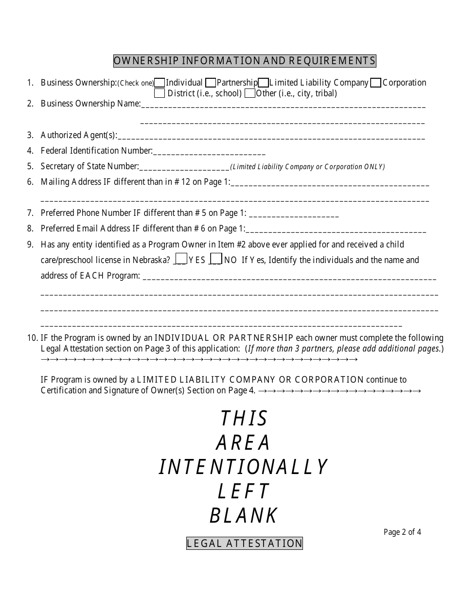 Application for a Child Care Center License - Nebraska, Page 4