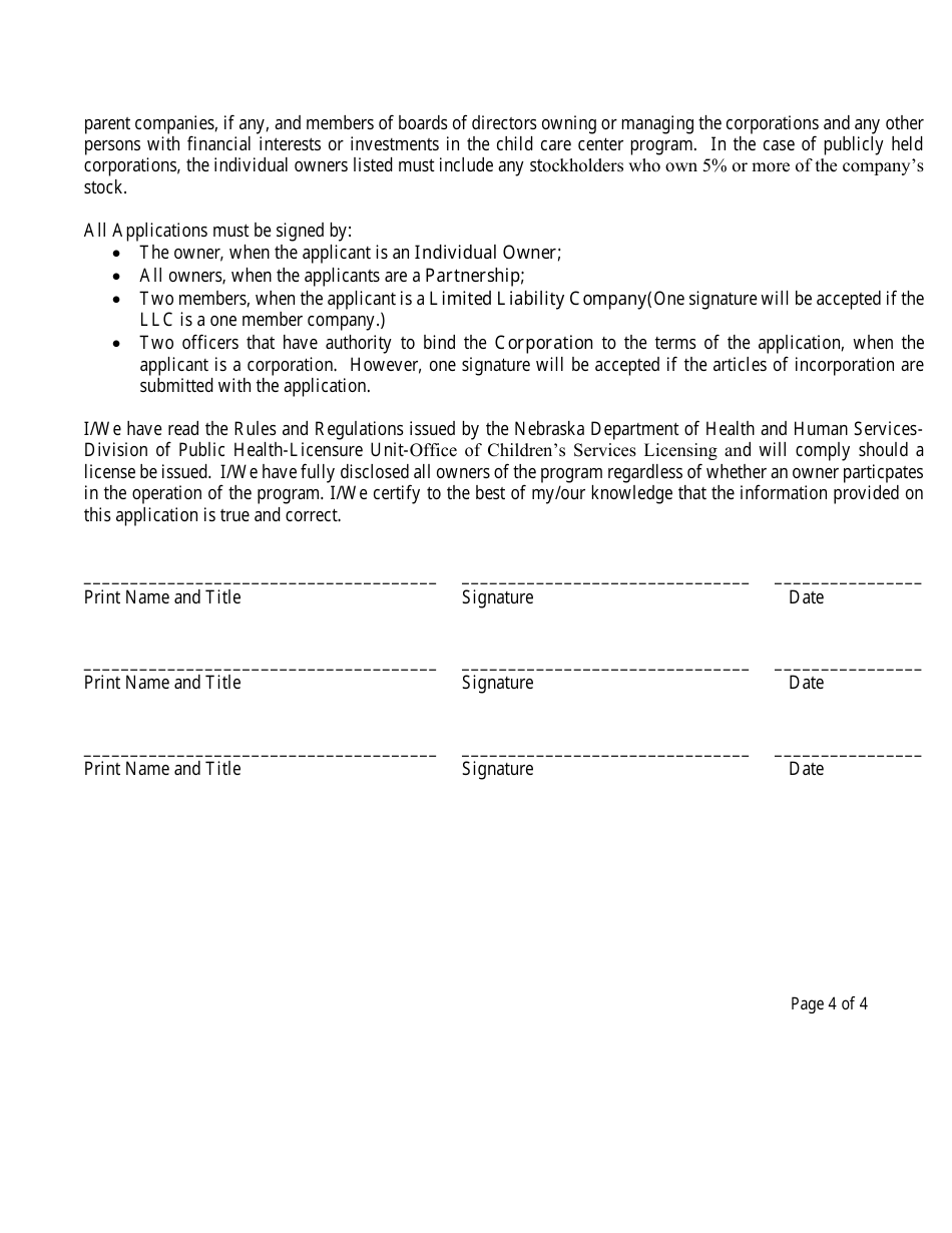 Application for a Child Care Center License - Nebraska, Page 6