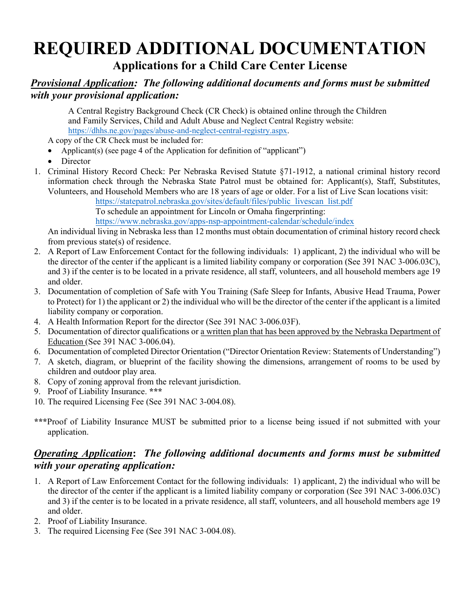 Application for a Child Care Center License - Nebraska, Page 7