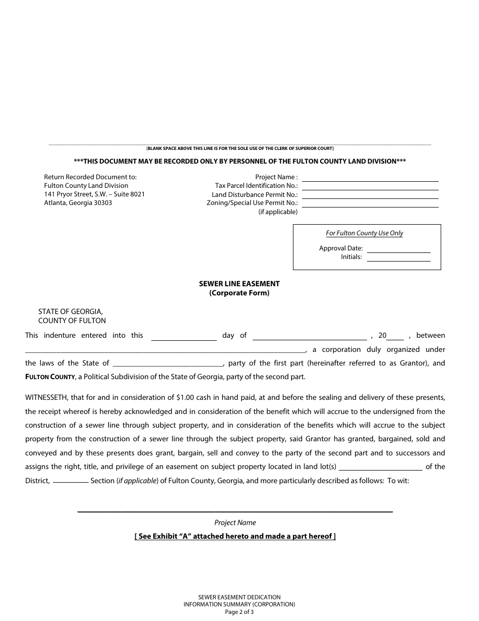 Sewer Easement Dedication Information Summary (Corporation) - Fulton County, Georgia (United States), Page 2