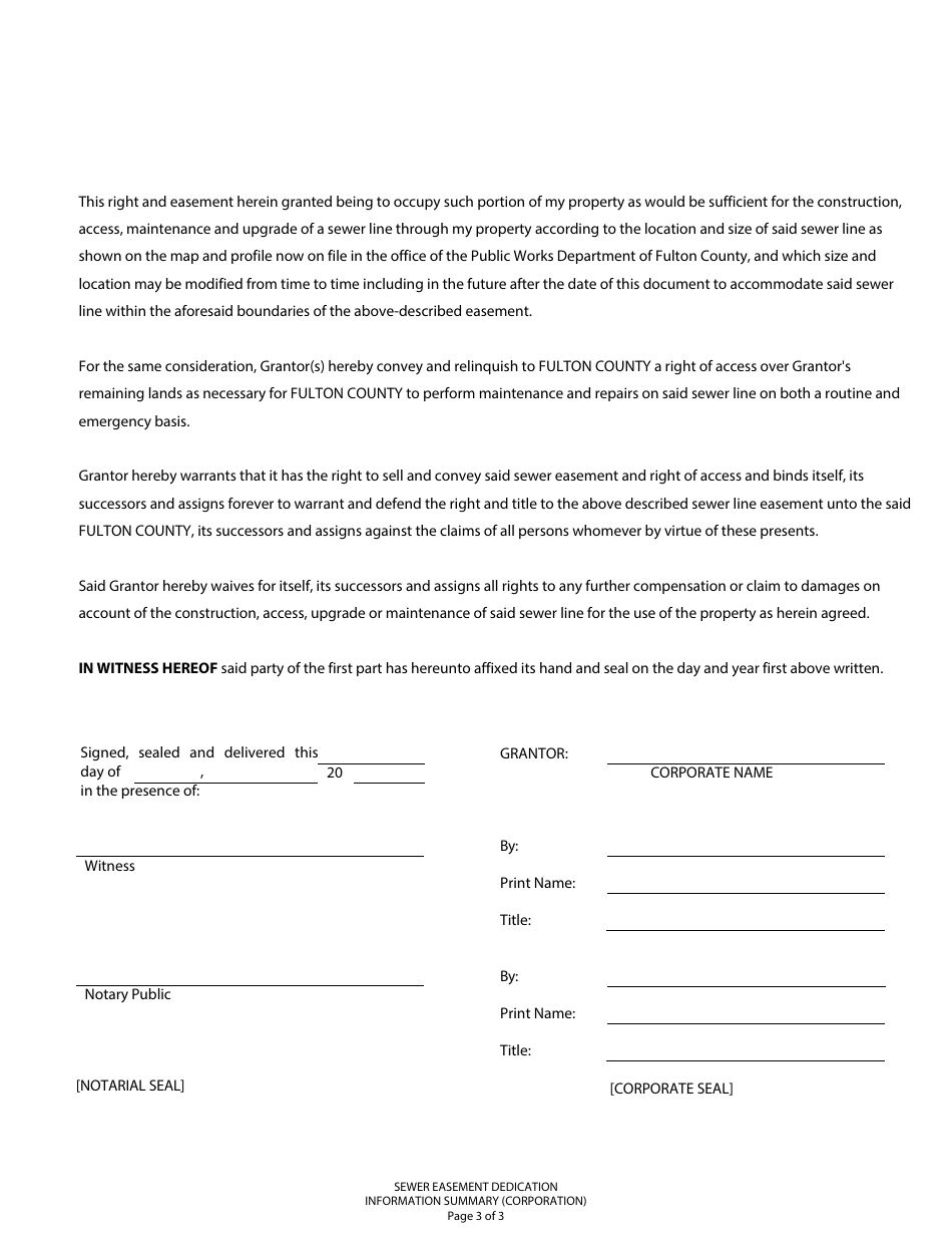 Sewer Easement Dedication Information Summary (Corporation) - Fulton County, Georgia (United States), Page 3